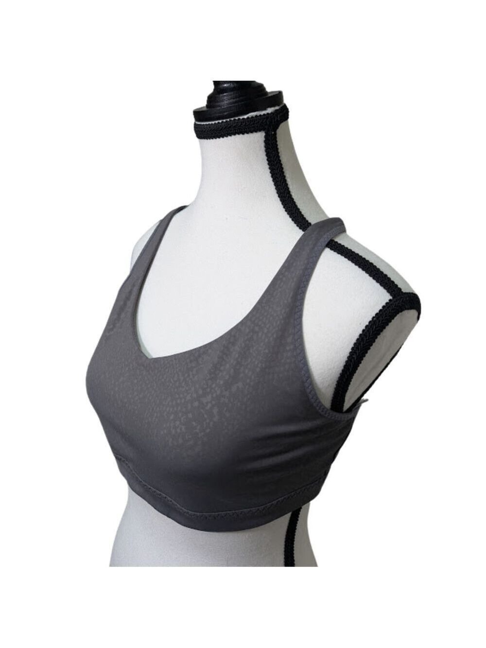 Athleta Transcendence Strappy Sports Bra Gray Animal Print Yoga Walking -M